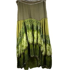 Persaman New York Long Green Tiered  Skirt sz 14 Lined‎ Lace Boho Festival